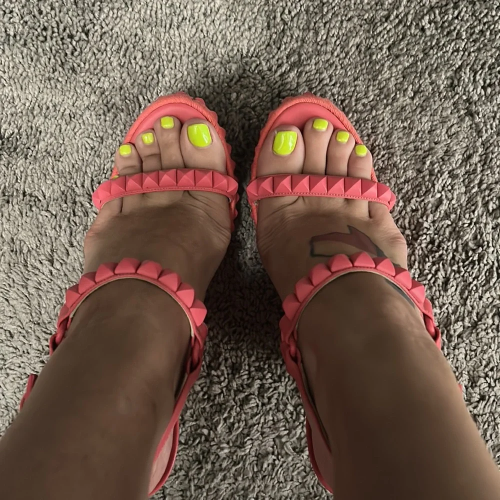 Christian Louboutin Pink and Orange Studded Espadrille Wedge Sandals